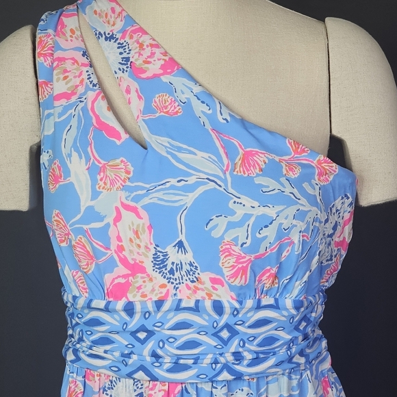 Lilly Pulitzer Helina One Shoulder Midi Dress Multi Bahamian Rhapsody - Picture 2 of 8